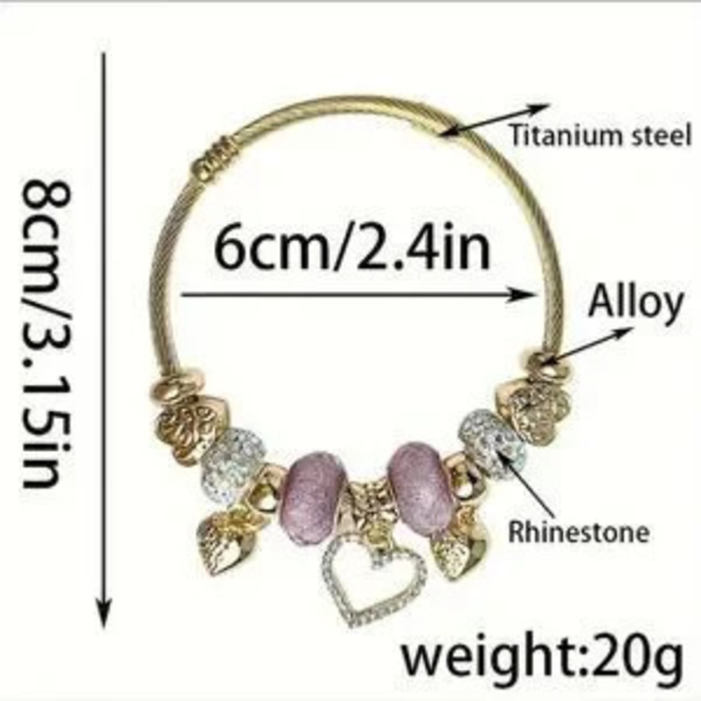 Titanium Steel Heart Love Diamond Charm Bracelet